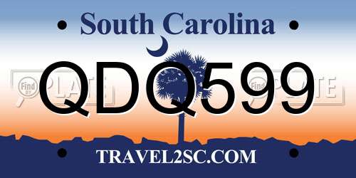 QDQ599 South Carolina License Plate