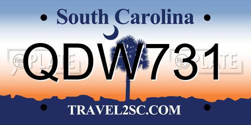QDW731 South Carolina License Plate