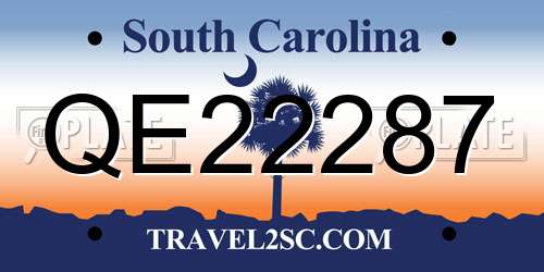QE22287 South Carolina License Plate
