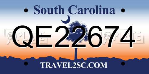 QE22674 South Carolina License Plate