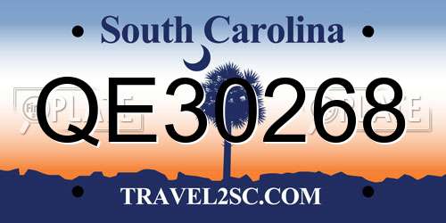 QE30268 South Carolina License Plate