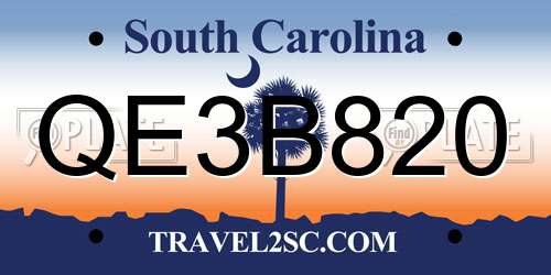 QE3B820 South Carolina License Plate