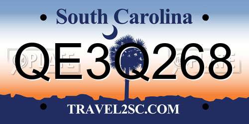 QE3Q268 South Carolina License Plate