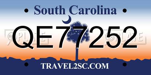QE77252 South Carolina License Plate
