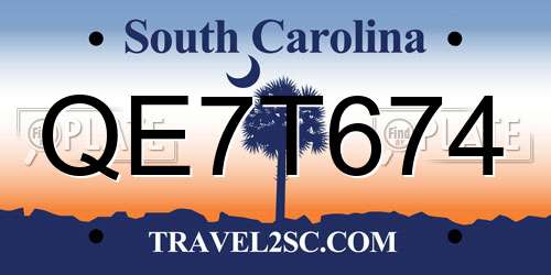 QE7T674 South Carolina License Plate
