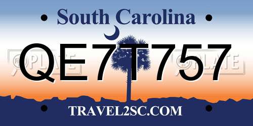 QE7T757 South Carolina License Plate