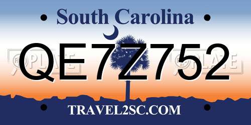 QE7Z752 South Carolina License Plate
