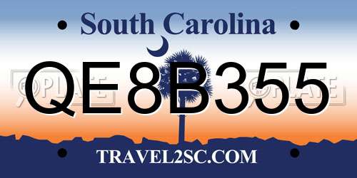 QE8B355 South Carolina License Plate