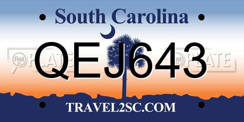 QEJ643 South Carolina License Plate