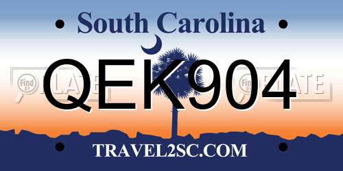 QEK904 South Carolina License Plate