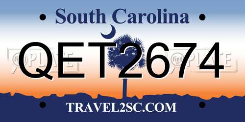 QET2674 South Carolina License Plate