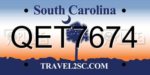 QET7674 South Carolina License Plate