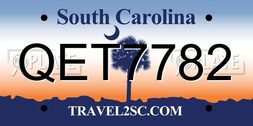 QET7782 South Carolina License Plate