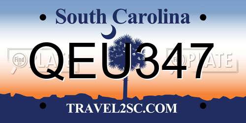 QEU347 South Carolina License Plate