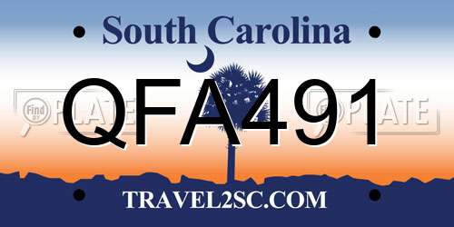 QFA491 South Carolina License Plate