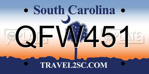QFW451 South Carolina License Plate