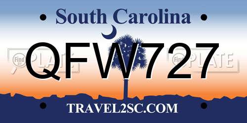 QFW727 South Carolina License Plate
