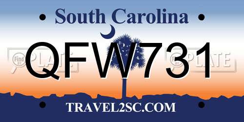 QFW731 South Carolina License Plate