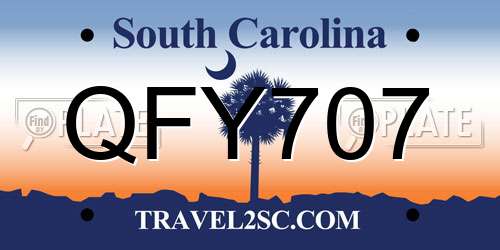 QFY707 South Carolina License Plate
