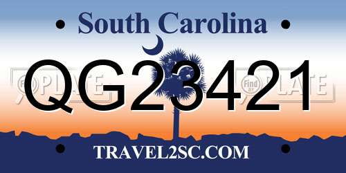 QG23421 South Carolina License Plate