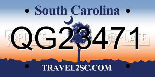 QG23471 South Carolina License Plate