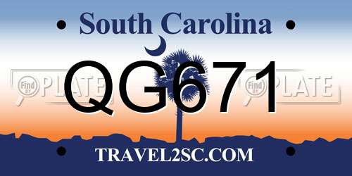 QG671 South Carolina License Plate