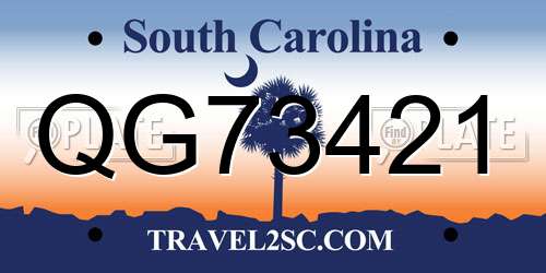QG73421 South Carolina License Plate