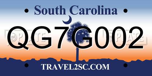 QG7G002 South Carolina License Plate