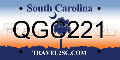 QGC221 South Carolina License Plate