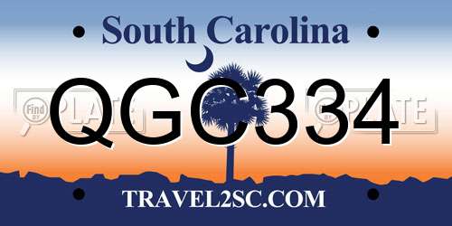 QGC334 South Carolina License Plate