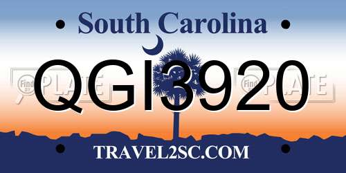 QGI3920 South Carolina License Plate
