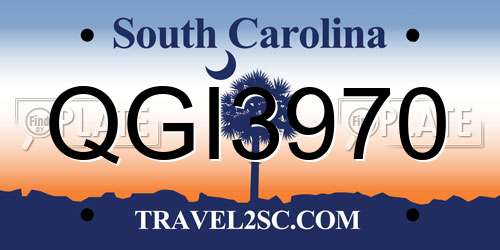 QGI3970 South Carolina License Plate