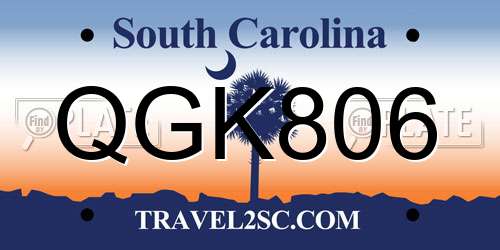 QGK806 South Carolina License Plate