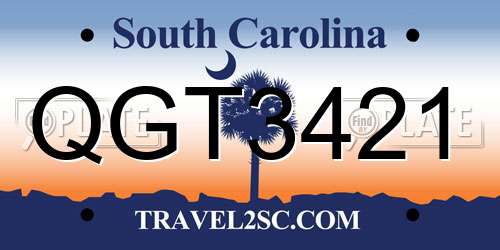 QGT3421 South Carolina License Plate