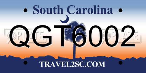 QGT6002 South Carolina License Plate