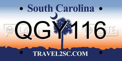 QGY116 South Carolina License Plate