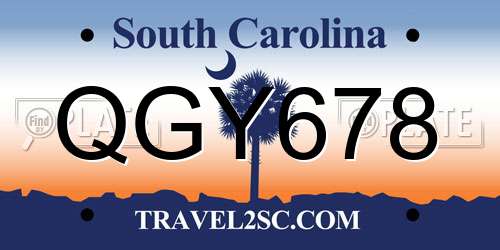 QGY678 South Carolina License Plate