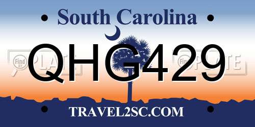 QHG429 South Carolina License Plate
