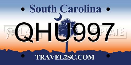 QHU997 South Carolina License Plate