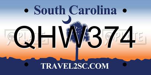 QHW374 South Carolina License Plate