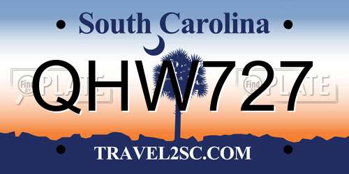 QHW727 South Carolina License Plate