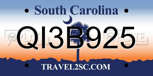 QI3B925 South Carolina License Plate
