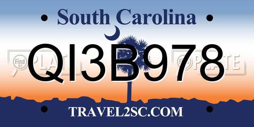 QI3B978 South Carolina License Plate
