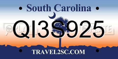 QI3S925 South Carolina License Plate