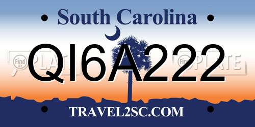QI6A222 South Carolina License Plate