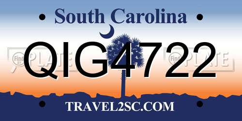 QIG4722 South Carolina License Plate