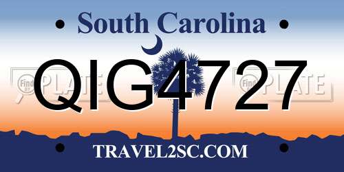 QIG4727 South Carolina License Plate