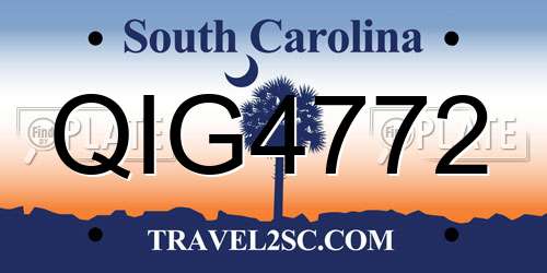 QIG4772 South Carolina License Plate