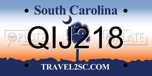 QIJ218 South Carolina License Plate