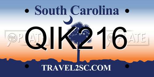 QIK216 South Carolina License Plate